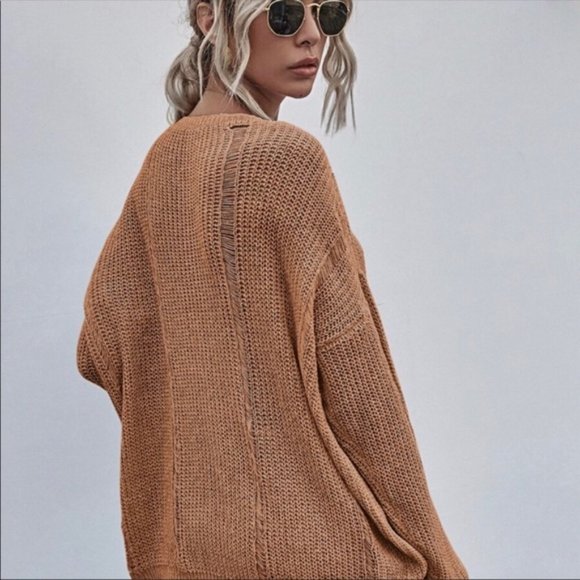 !!! SALE --- TAN DISTRESSED SWEATER - Picture 4 of 7